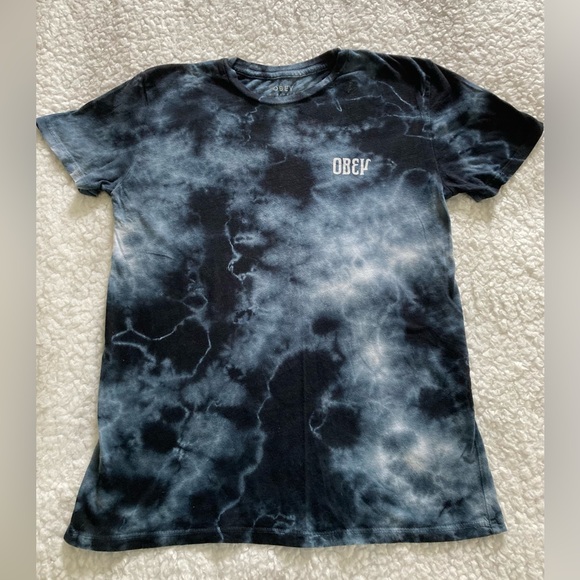 Obey navy blue tie-dye graphic T-Shirt, Make Art Not War, size XS, unisex - Picture 4 of 10